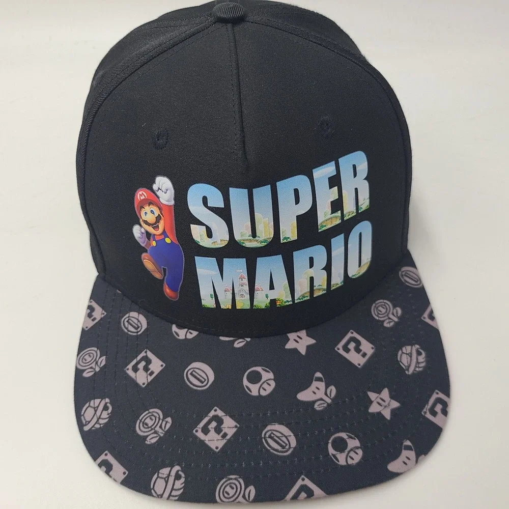 Youth Super Mario Hat Snapback Nintendo Black Gray Bros Video Games Logo Boys